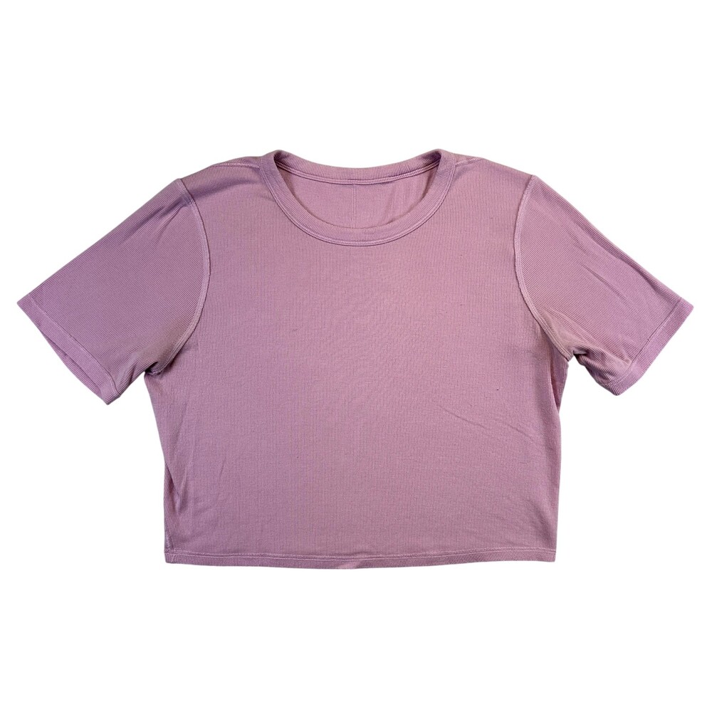 Lululemon Shirt Womens Medium Hold Tight Straight Hem Cropped Ribbed Knit Tee